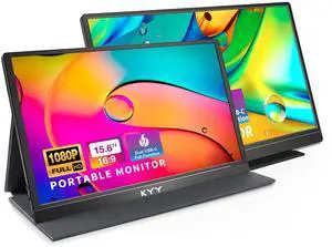KYY 15.6'' Portable Monitor Bundle [K3-1 & K3-2] 1080P FHD USB-C Laptop Display w/Smart Cover & Dual Speakers, for Laptop PC Phone PS4 Xbox Switch