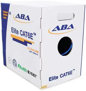 Infinity Cable Cat6e Plenum 600MHz CMP 23AWG UTP, 1000 Feet, Solid 100% Pure Copper, UL Certified, Easy to Pull (Reelex II) Box, Blue