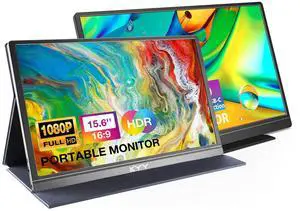 KYY 15.6'' Portable Monitor Bundle [K3 Grey & K3-2 Black] 1080P FHD USB-C Laptop Computer Display HDR IPS Gaming Monitor w/Smart Cover & Dual Speakers, for Laptop PC Phone PS4 Xbox Switch