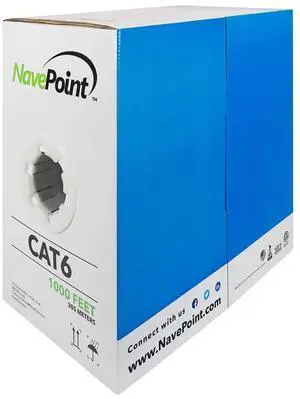 NavePoint CAT6 Ethernet Cable, UTP, CMR Riser Rated, Black, 1000 Ft
