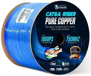 Smartech Cables Cat6A Riser Cable 1000ft- Most Certified 100% Solid Bare Copper Cat 6a Ethernet Cable-23 AWG, 750 MHz, PoE++ - Unshielded Twisted Pair (UTP) - 10 GB High Speed for Networking & Gaming