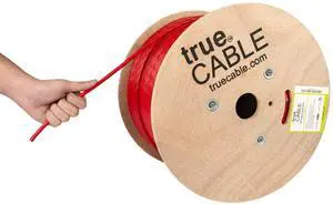 trueCABLE Cat6A Riser (CMR), 1000ft, Red, 23AWG 4 Pair Solid Bare Copper, 750MHz, PoE++ (4PPoE), ETL Listed, Unshielded Twisted Pair (UTP), Bulk Ethernet Cable