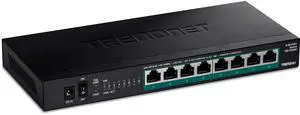 TRENDnet 8-Port Unmanaged 2.5G PoE+ Switch, TPE-TG380, Fanless, Compact Desktop Design, Metal Housing, 2.5GBASE-T Ports, IEEE 802.3bz, 100W PoE Budget, Ethernet Splitter, NDAA & TAA Compliant, Black
