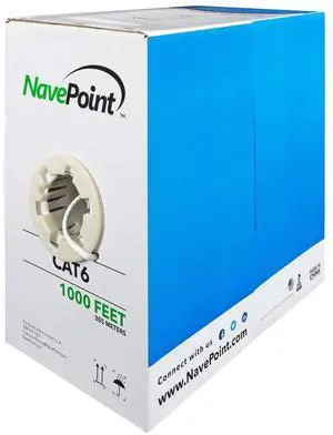 NavePoint Cat6 (CCA), 1000ft, White, Solid Bulk Ethernet Cable, 550MHz, 23AWG 4 Pair, Unshielded Twisted Pair (UTP)