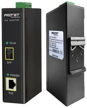 PROCET 30W SFP Fiber PoE Injector DIN Rail SFP/Uplink PoE+ Power Injector Gigabit Industrial, IEEE802.3af/at Compliant for IP Camera, Access Point, POS, Kiosks, PT-PSE105GS-E