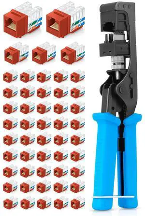 Everest Media Solutions Bundle  2 Items: easyJACK - Speed Termination Tool + 50 Pack of RJ45 CAT6 UTP Keystone Jacks - Orange