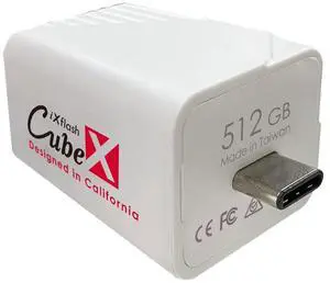Piodata iXflash Cube 512GB Photo Storage | Apple MFi Certified USB Type C with Quick Charge | Auto Backup for iPhone & iPad | Flash Drive for Photos & Videos