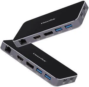 VisionTek VT400 Portable USB-C Dual Monitor Hub - 1x DP, 1x HDMI, 2X USB-A, 1x Ethernet, 1x USB-C for Windows/MacOS/ChromeOS/iOS