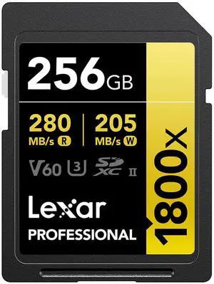 Lexar Gold Series Professional 1800x 256GB UHS-II U3 SDXC Memory Card