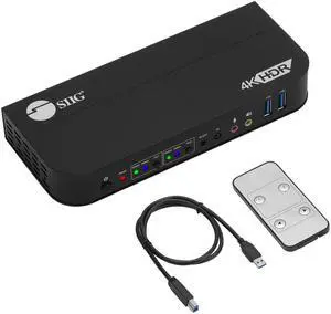 SIIG 2-Port 4K KVM Switch HDMI with Remote Control, 1x HDMI Output, 2X USB 3.2 Type-A Ports, EDID Bypass, Compatible with Windows and Mac (CE-KV0E11-S1)