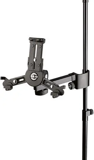 K&M - Konig & Meyer 19796.000.55 - Mini Tablet/iPad Holder for Microphone Stand - Switch from Landscape to Portrait - Professional Grade for Musicians - Studio or Remote Home Use - German Made - Black
