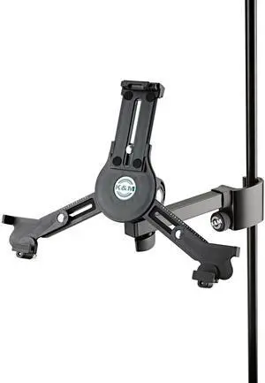 K&M Konig & Meyer 19791.016.55 Tablet/iPad Holder for Microphone Stand - Switch from Landscape to Portrait - Professional Grade for all Musicians - Studio or Remote Home Use - German Made - Black