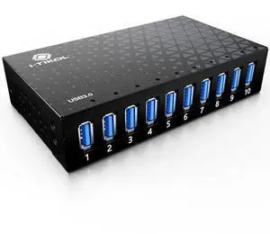 10 Ports USB Hub 3.0 Powered Aluminium - USB Hub Charger - Multiple Port - USB Splitter Hub with Power Adapter 12V/5A/60W - for Laptop, PC,Flash Drives, HDD,Hard Drive,Mouse,XPS,Xbox,Keyboard