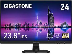Gigastone 24 inch IPS LED Back Light Monitor 75Hz FHD 1920 x 1080, 1080P 178° Wide View Frameless Computer Monitor 5ms, Built-in Speakers, Eye Care Technology, Ergonomic Tilt VESA Mount, HDMI VGA