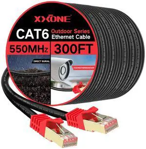 XXONE Outdoor Cat 6 Ethernet Cable 300ft, 26AWG Heavy-Duty Cat6 Networking Cord Patch Cable RJ45 LAN Wire Cable FTP Waterproof Direct Burial
