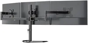 WALI Triple Monitor Stand, Free Standing Three LCD Monitor Fully Adjustable Desk Mount Fits 3 Screens up to 27 inch, 22 lbs Weight Capacity per Arm (MF003), Black