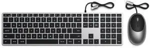 Satechi Slim W3 Wired Keyboard & Aluminum C1 Wired Mouse Bundle, USB C Connection, Backlit Keys, Adjustable DPI, for MacBook Pro/Air, iPad Pro/Air, iMac, Latops, Desktops, and Tablets