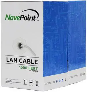 NavePoint CAT5e (CCA), 1000ft, Grey, Solid Bulk Ethernet Cable, 24AWG 4 Pair, Unshielded Twisted Pair (UTP)