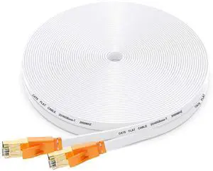 Smolink Ethernet Cable 200 FT, Cat 8 Ethernet Cable 2000Mhz 40Gbps, Internet Cable Professional Flat LAN Cable SFTP Patch Cord with Gold Plated RJ45 Connector for Router Modem, White