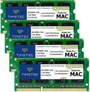 Timetec 32GB KIT(4x8GB) Compatible for Apple DDR3 1333MHz PC3-10600 CL9 for iMac (Mid 2010 27 inch, Mid 2011 21.5/27 inch) SODIMM Memory Module MAC RAM Upgrade for iMac 11,3 / iMac 12,1 / iMac 12, 2