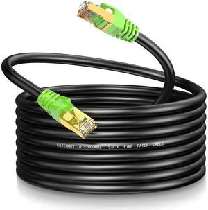 LEKVKM Cat8 Ethernet Cable 200Ft Round S/FTP Outdoor&Indoor Heavy Duty High Speed Cat8 LAN Network Cable 40Gbps 2000Mhz