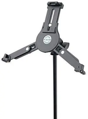 K&M Konig & Meyer 19792.016.55 Universal Tablet Holder Table/Desk Stand | Stable Base | Secure Snap Lock | Quick Release | Rotate Portrait/Landscape | Adjust Angle | Portable | German Made | Black