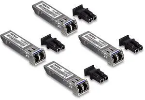 TRENDnet SFP Single-Mode LC Module 4-Pack, TEG-MGBS10/4, For Single Mode Fiber, Distances up to 10km(6.2 Miles), Gigabit SFP, Supports Up to 1.25Gbps, IEEE 802.3z Gigabit Ethernet, Lifetime Protection
