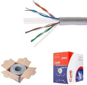 Satmaximum CAT6 1000ft UTP Gray Ethernet Solid Cable 550Mhz LAN Cable 23AWG RJ45 Network Wire Bulk (Gray)