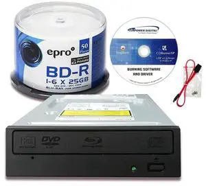 Digital Pioneer BDR-212V 16X Blu-ray DVD CD Internal Burner Drive Bundle with 6X 25GB AZO LTH BD-R 50 Discs + Software + Cable + Mounting Screws