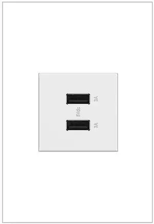 adorne Full-Size, 6A, A/A USB Outlet, White, ARUSB2AA6W4
