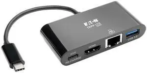 Tripp Lite USB C to HDMI Multiport Adapter Converter Docking Station w/ USB-A Hub, Gigabit Ethernet Thunderbolt 3 USB Type C 1080p Black (U444-06N-HGUB-C)