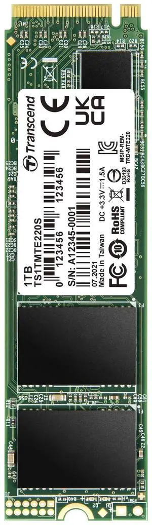 Transcend TS1TMTE220S 1TB M.2 NVMe PCIe Gen3x4 80mm Internal Solid State Drive with Speeds up to 3,500MB/s
