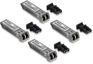 TRENDnet SFP Multi-Mode LC Module 4-Pack, TEG-MGBSX/4, Transmission Up to 550m (1804 Ft), Mini-GBIC, Hot Pluggable, IEEE 802.3z Gigabit Ethernet, Supports Up to 1.25 Gbps, Lifetime Protection