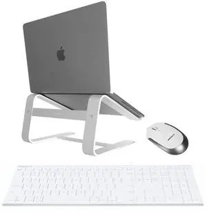 Macally Ultra Slim Wired Computer Keyboard, Silent Wired Mouse, and an Ergonomic Laptop Stand, Work from Home Efficiently