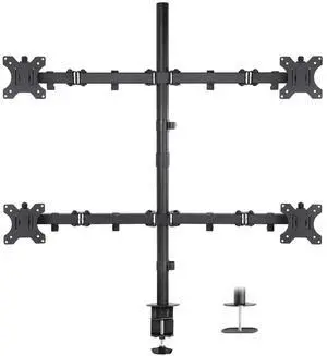 Mount-It! 4 Monitor Stand | Quad Monitor Desk Mount | Fits Four Computer Screens 19 21 24 27 29 30 32 Inches | Heavy Duty Height Adjustable Arms | VESA 75 100 Compatible | C-Clamp and Grommet Bases