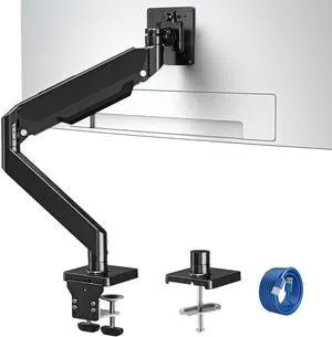 MOUNTUP Monitor Desk Mount Fits 22-42'' Heavy Duty Widescreen, Gas Spring Monitors Stand for Desk, Holds 4.4-33 lbs Larger Screen, Ultrawide Monitor Arm with USB, VESA Mount Clamp/Grommet Base