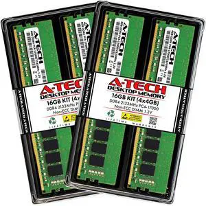A-Tech 16GB (4x4GB) DDR4 2133 MHz UDIMM PC4-17000 (PC4-2133P) CL15 DIMM Non-ECC Desktop RAM Memory Modules