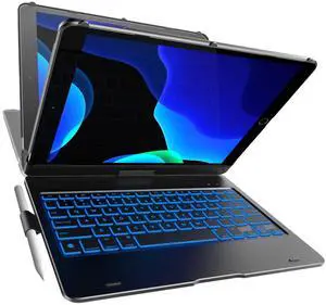 YEKBEE Case with Keyboard for iPad 9th Generation (10.2", 2021) | 360° | 7 Modes | Backlit | 12 Colors | Thin, Light & Protective foriPad 9, 8th & 7th Gen, Air 3, Pro 10.5 with Pencil Holder