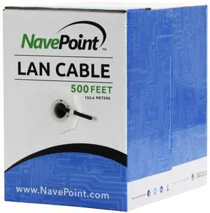 NavePoint CAT5e (CCA), 500ft, Black, Solid Bulk Ethernet Cable, 24AWG 4 Pair, Unshielded Twisted Pair (UTP)
