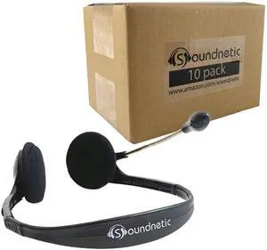 Soundnetic Bulk Classroom Headphones 10 Pack Disposable Stereo Headsets with Boom Mic & 3.5mm Plug  Ideal for Schools & Testing