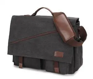 RAVUO Mens Messenger Bag,17 Inch Water Resistant Canvas Satchel Large Black Vintage Shoulder Business Briefcase Bag