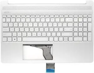 Jxjslp Replacement Upper Case Palmrest for HP 15T-DY 15-DY 15-EF 15Z-EF 15s-eq 15s-fq 15s-er 15s-fr Series Laptop Top Cover Non-Backlit Keyboard Assembly M17184-001 L63578-001 Natural Silver
