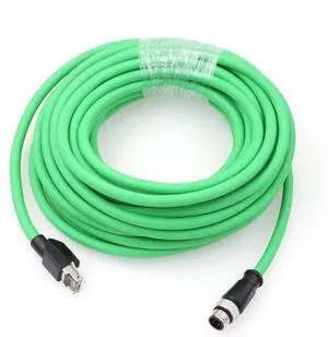 HangTon Ethernet Cable M12 4 Pin for Omron Keyence Sick Datalogic Matrix 410N 450 Reader Sensor, D-Coded to RJ45 Cat5e Network 10m