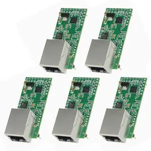 Upgraded Tiny USR-TCP232-T2 Serial Module Tiny Serial Ethernet Converter Module UART TTL to Ethernet TCPIP Module Support DHCP and DNS (5 PCS)