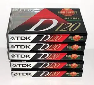 TDK D120 High Output Precision Rigid Construction Mechanism IEC I/Type I Normal Bias Audio Cassette Tapes - 5 Pack