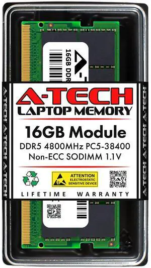 A-Tech 16GB DDR5 4800MHz PC5-38400 CL40 SODIMM 1.1V Non-ECC Unbuffered SO-DIMM 262-Pin Laptop Computer RAM Memory Upgrade Module