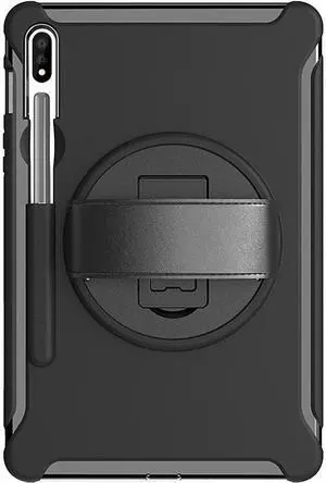 SaharaCase Protection Hand Strap Series Case Cover for Samsung Galaxy Tab S8 (2022) [Shockproof Bumper] Heavy Duty Rugged Protection Antislip Integrated Kickstand - Black