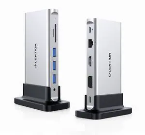 LENTION USB C Docking Station with 100W PD, 4K HDMI, VGA, Ethernet, Card Reader, USB 3.0&Aux Adapter for MacBook Pro, New Mac Air/Surface/Steam Deck, More, Stable Driver Certified(CB-D55, Silver)