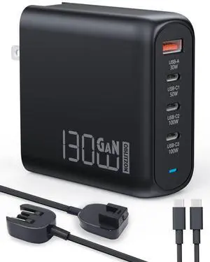 130W USB C Wall Charger, GaN PD Fast Charger, PD 100W+QC 30W, 4-Port USB C Charging Station, PPS Type C Laptop Foldable Power Adapter for MacBook Pro/Air, iPad, iPhone 14, Samsung, Lenovo, HP, Dell