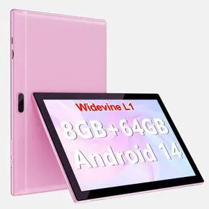 YQSAVIOR 10" Android 14 Tablet - 8GB RAM, 64GB ROM & 1TB Expandable, 2+8MP Dual Camera, WiFi, Bluetooth, 1280x800 IPS Touch Screen, 6000mAh Battery, GMS Certified - Pink